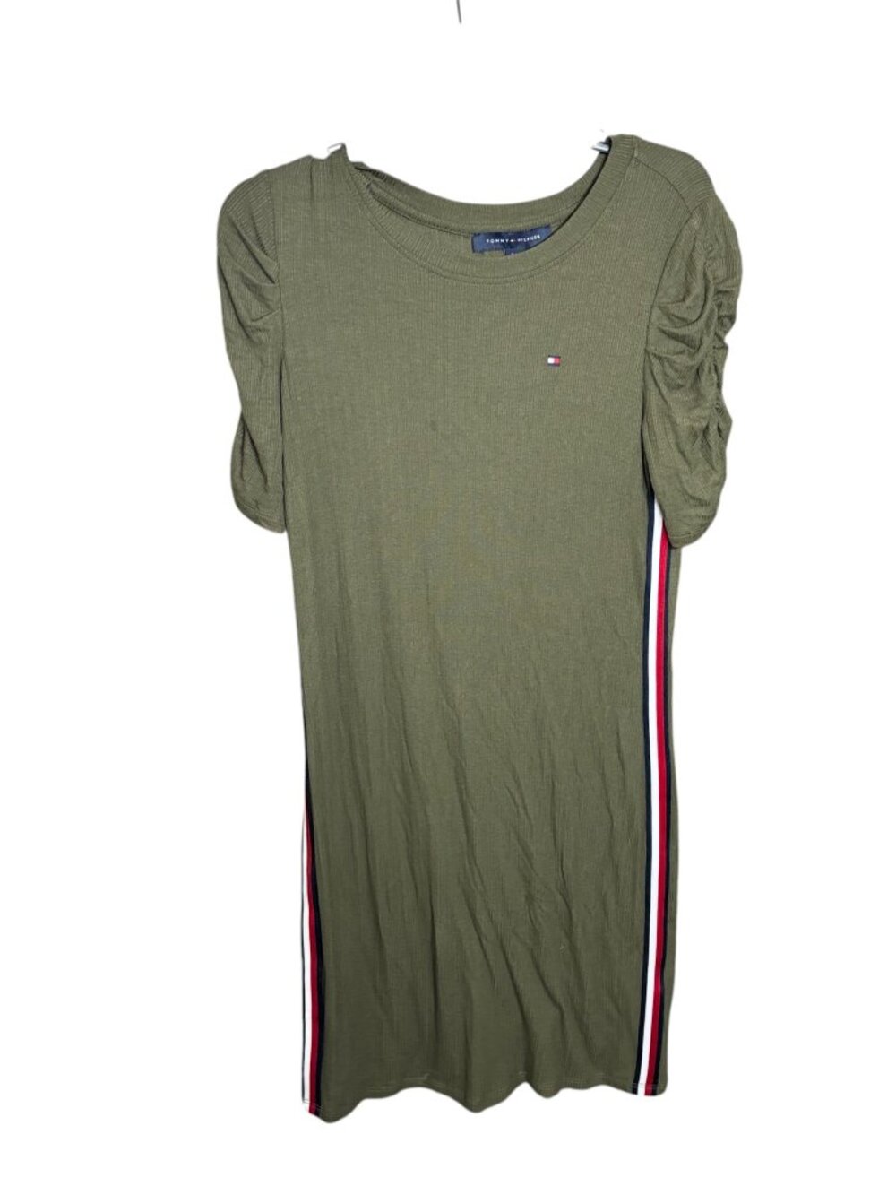 Tommy Hilfiger T-Shirt Dress Puff Sleeve Olive Green Size Small